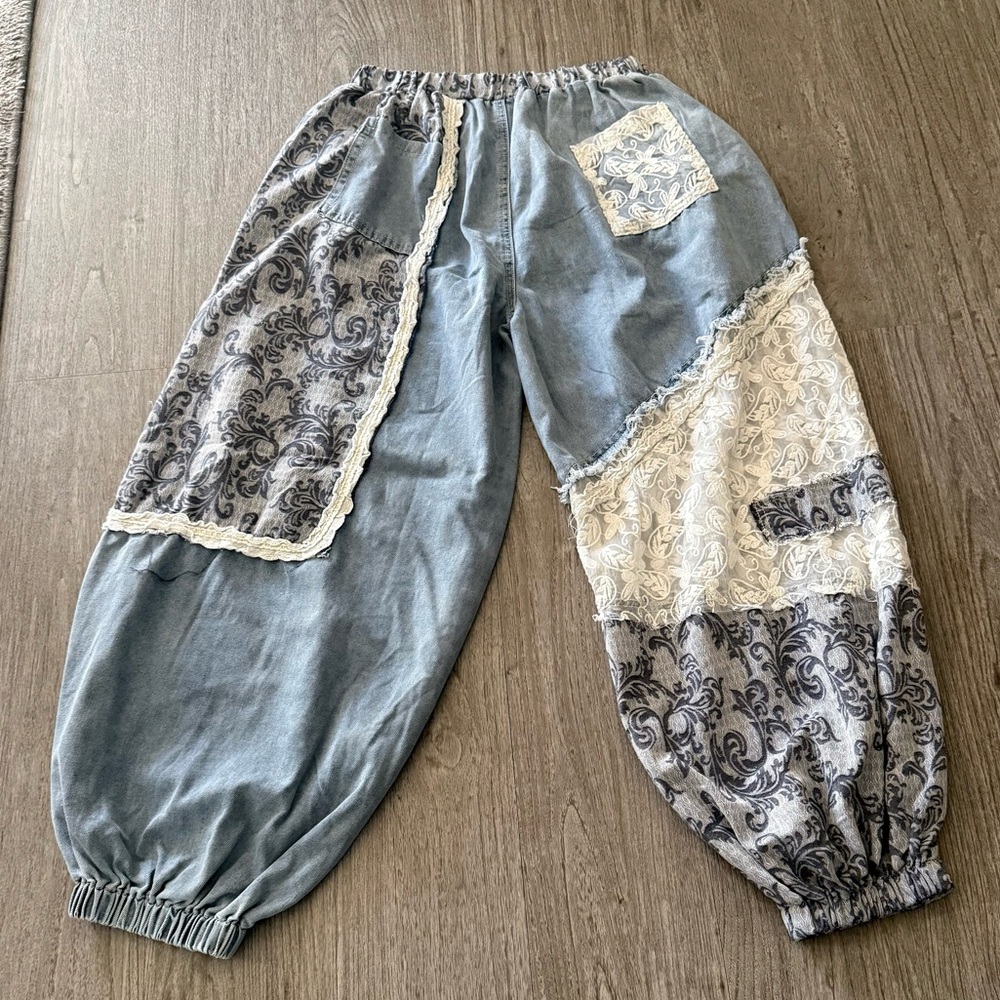 POL Patchwork Patchwork Denim Joggers NWOT - image 6